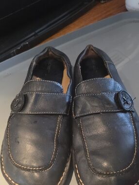 Ladies Black Leather Earth Slip-On Shoes Low Loafers Cherokee 10 Vintage B